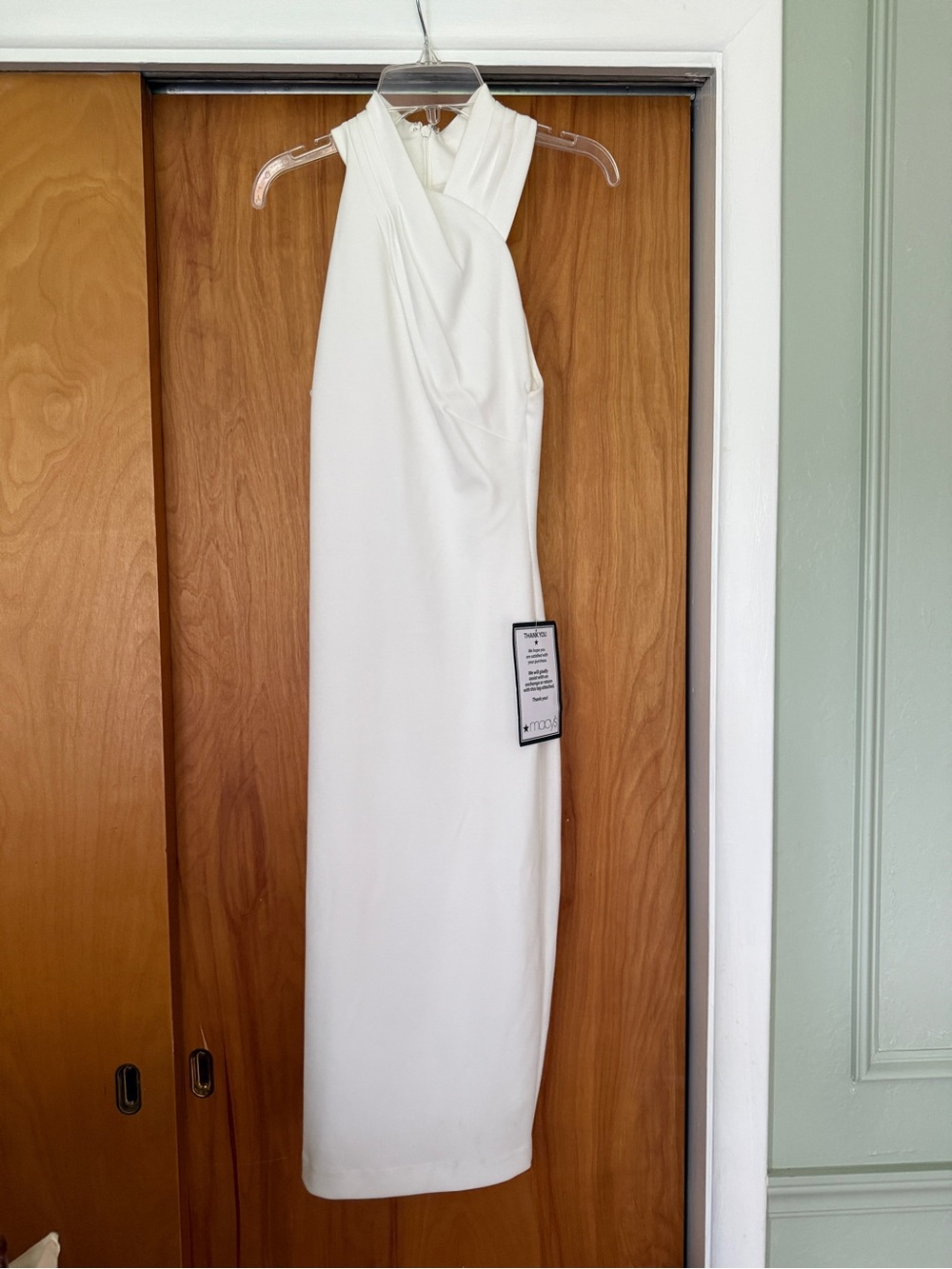 White Halter Sheath Dress Crossover Neck Knee Length NWT Rachel Roy Size 2 - Picture 6 of 6